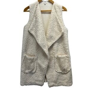Umgee USA Boho Drape Sherpa Open Front Vest Cream Small Knit Back READ